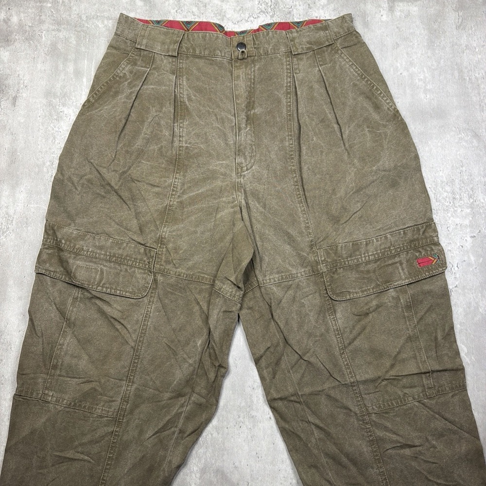 VTG Bugle Boy Pleated Cargo Pants Fits 32 Baggy 80s Brown Carpenter Jeans Khakis - Picture 2 of 10